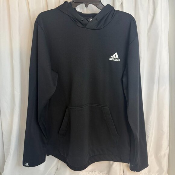 Adidas Black Pullover Hoodie Sweatshirt Mens Large Kangaroo Pocket - Picture 2 of 10